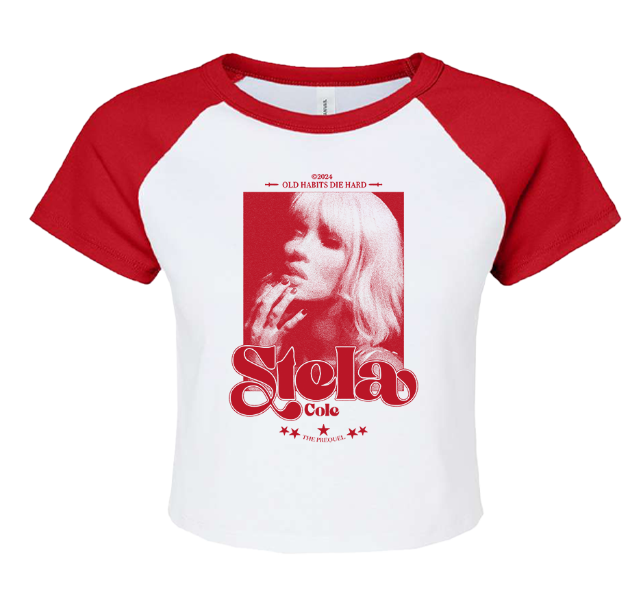 Micro Rib Raglan Baby Crop Tee (White/Red)